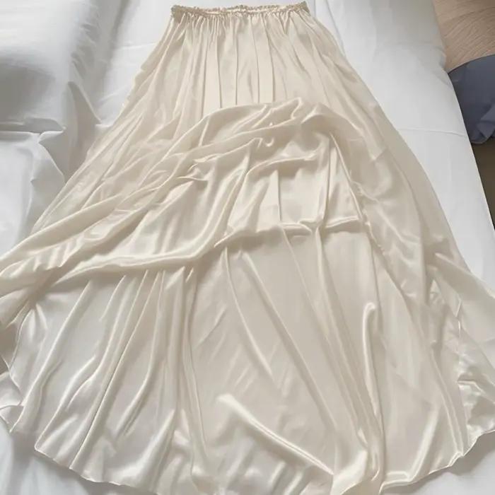 Jupe longue maxi en satin de soie sexy pour femme, taille haute, coupe ample, longueur 90 cm