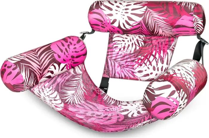 Chaise longue gonflable à imprimé végétal avec porte-gobelet, siège pliable et portable pour la plag