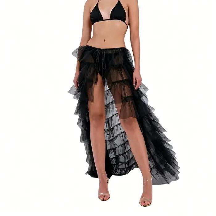 Mode longue jupe en Tulle femmes élégante princesse Style Sexy maille irrégulière Tutu jupes Vintage
