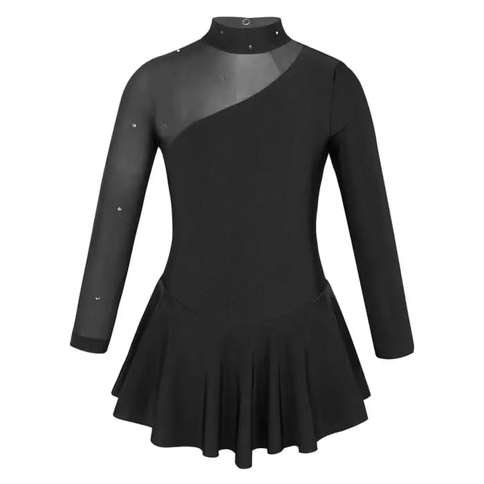 Robe de gymnastique pour filles, robe de patinage artistique, manches longues, col montant, découpes