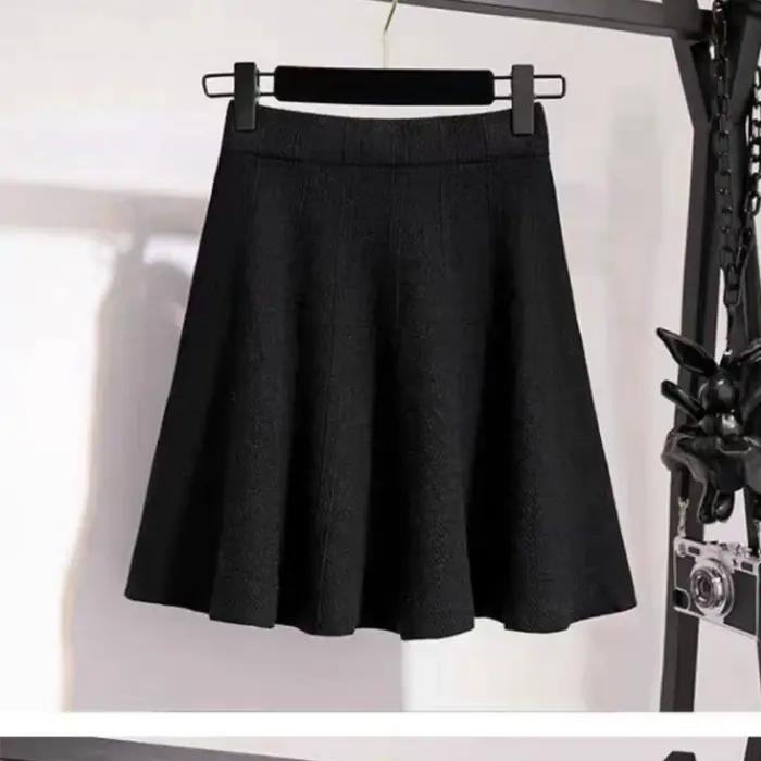 Tricot Mini Jupe pour femmes épais taille haute a-ligne tout-match doux Jupe Femme automne hiver éla