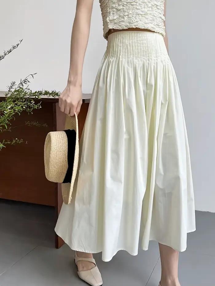 Vêtements plissés roses pour femmes, nouveau design, niche, taille haute, longueur moyenne, grande j
