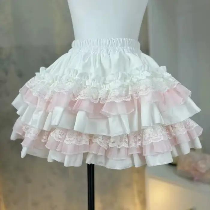 Jupe gâteau douce femmes Kawaii Style Lolita princesse Vintage mignon dentelle volants fête Mini jup