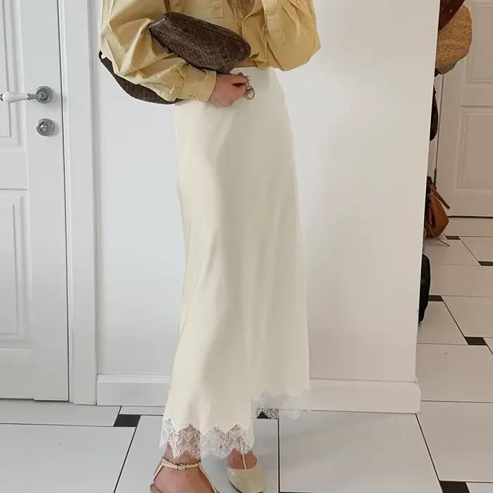 Jupe sirène française élégante pour femmes, garniture en dentelle, fausse soie, en Satin, vêtements 
