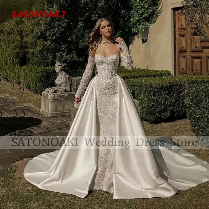 Jupe de mariée amovible en satin ivoire personnalisée avec longue traîne détachable pour robes de so