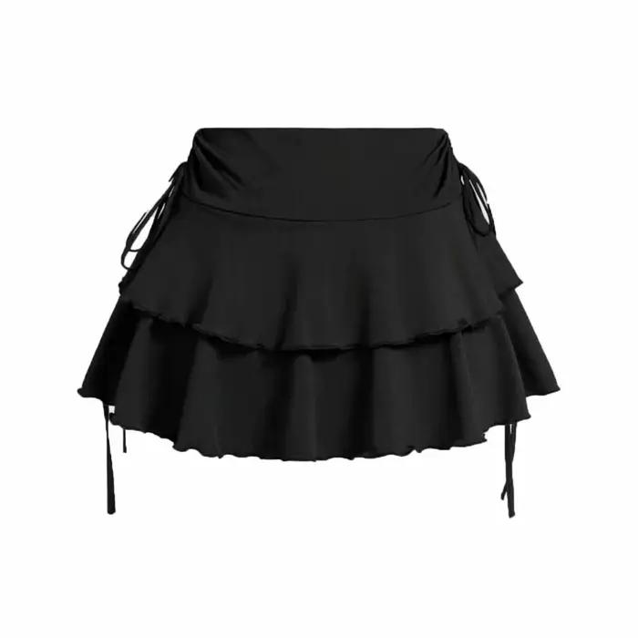 Jupe courte mini plissée à lacets pour filles, style A-line taille haute, coupe ajustée, avec volant
