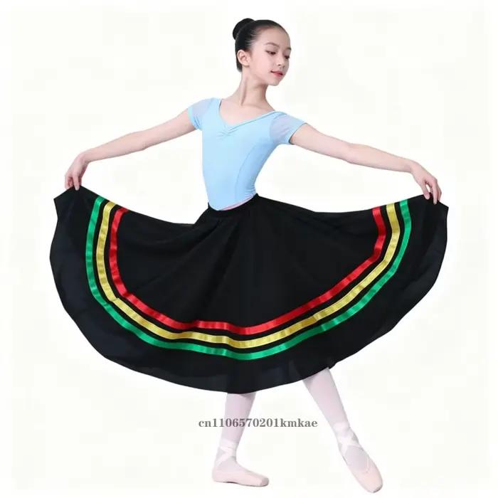 Jupes de danse flamenco traditionnelles espagnoles pour filles, jupes de ballet à taille élastique a