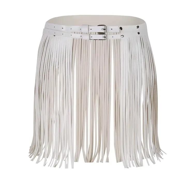 Jupe à franges en similicuir avec pompon pour femme, ceinture de décoration de personnalité brève, m