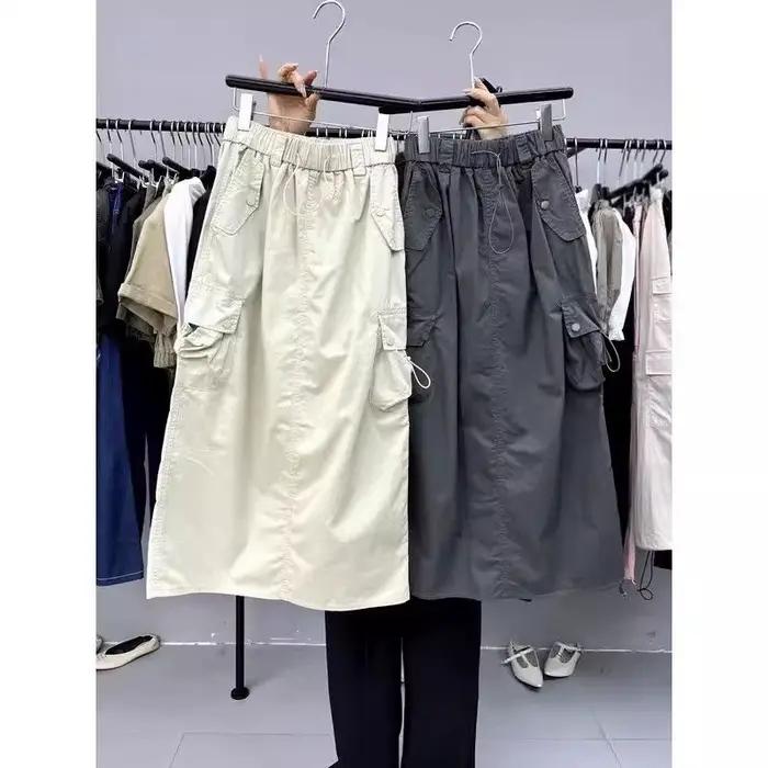 Jupes Vintage pour femmes, mode américaine, taille haute, fente au dos, jupe Cargo, Streetwear, poch