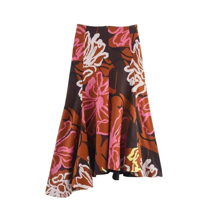 TFAFXY Jupe femme ourlet asymétrique imprimé jupes mi-longues pour femme streetwear décontracté élég