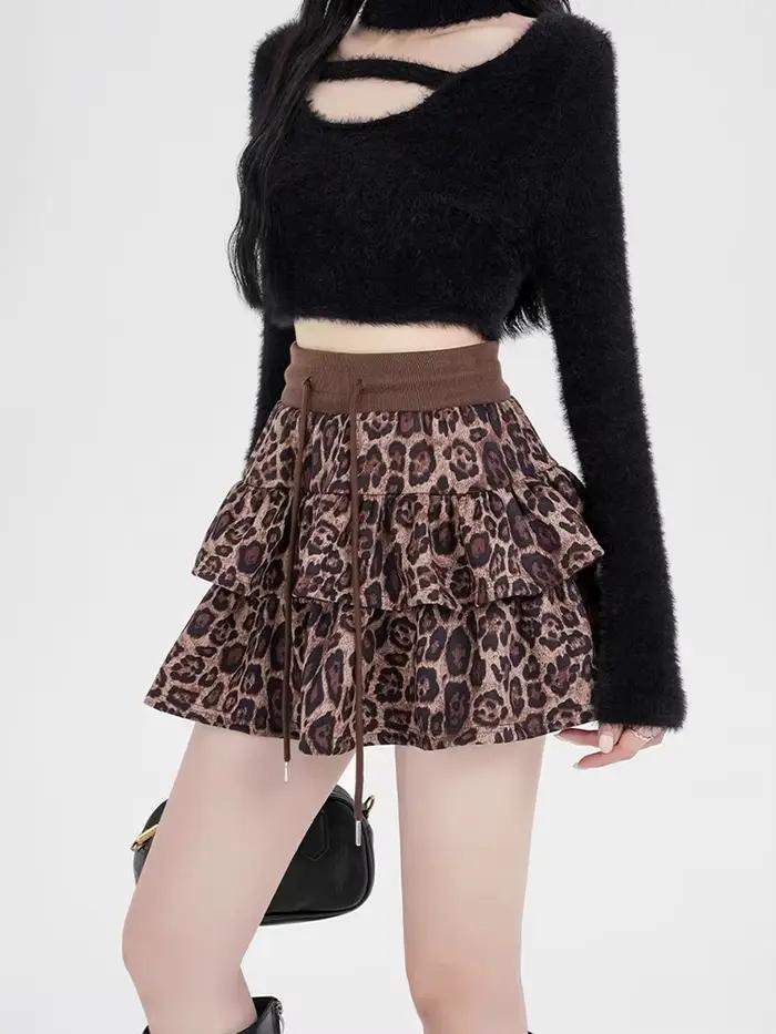 Mini jupe à volants léopard pour femmes, Shoujo Y2k, pouvez-vous aru CoAdvantages, Taille élastique,