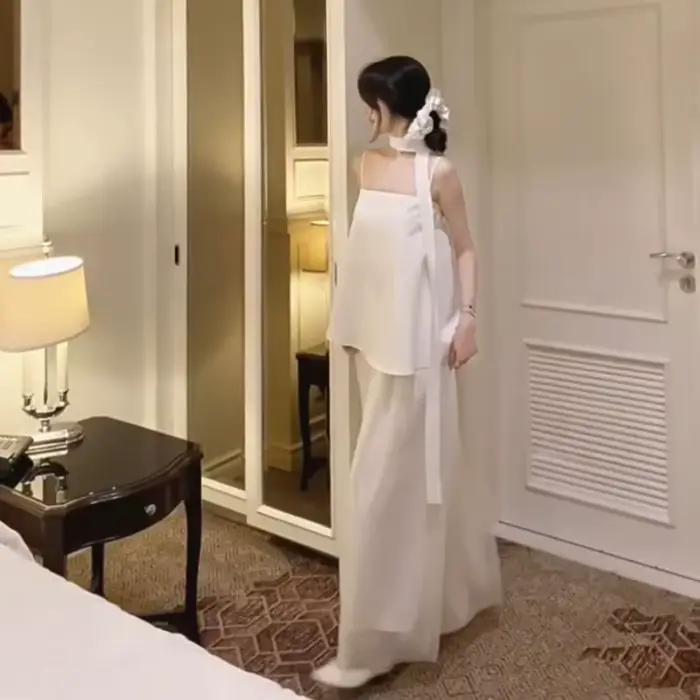 Ensemble jupe de Style français, nouveau, Simple, ample, bretelles décontractées, débardeur, chemise