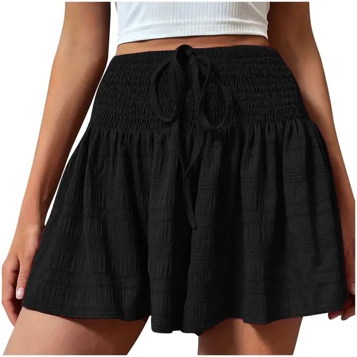 Jupe-short décontractée taille haute pour femme, élastique smocké avec cordon de serrage, coupe trap