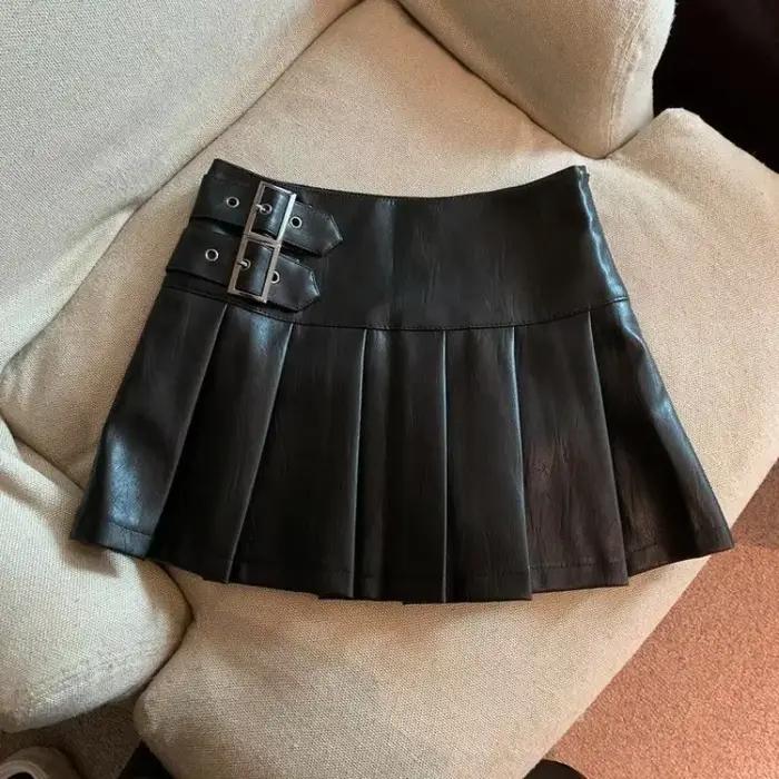 Jupes plissées en PU pour femmes, Mini taille haute, Vintage, Streetwear Chic Y2k pour filles tendre