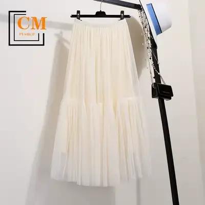 Jupe en maille transparente pour femme, jupe midi évasée fluide à plusieurs niveaux, tenue élégante 