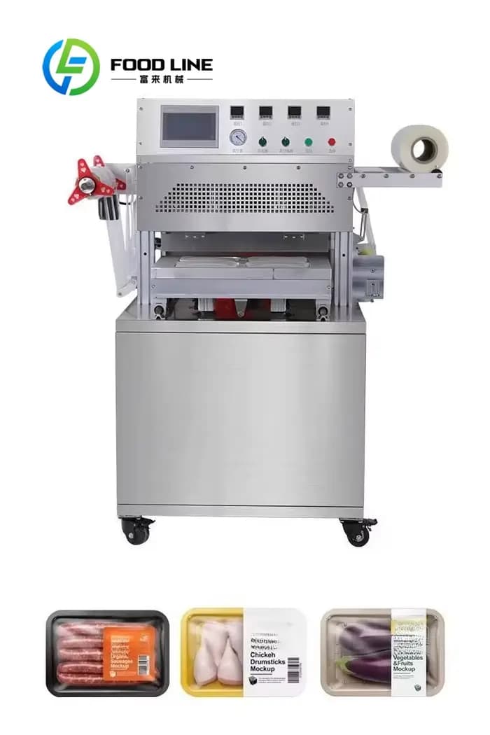 Machine d'emballage sous vide à atmosphère modifiée pour plateaux en plastique de viande fraîche, po