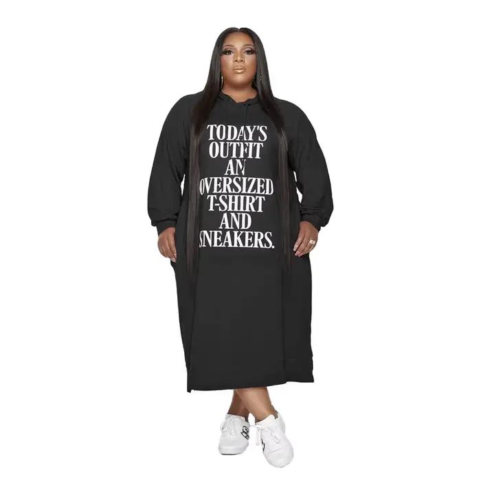 Grande Taille Robe L-5xl Femmes Hoodies Lettre Imprimer adt Casual Robe Poches Vêtements D'hiver Max