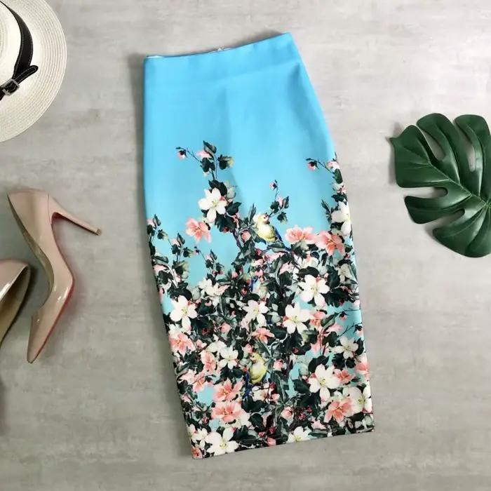 Jupe mi-longue à la mode pour femmes, imprimé floral, taille haute, crayon, décontractée, fleur, mou