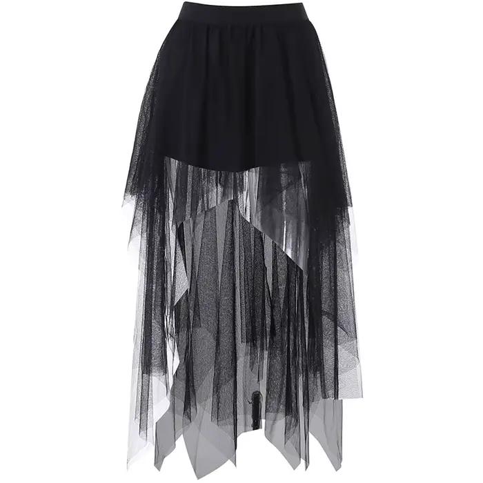 Jupe irrégulière taille haute en fil de filet pour femmes, jupes décontractées polyvalentes de Style