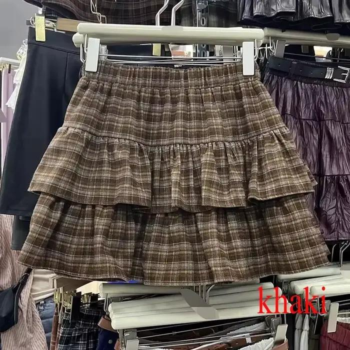 Femme Vintage Denim jupe plissée dentelle pli conception a-ligne jupe courte intégré Shorts américai