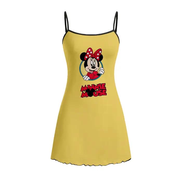 Pyjama pour femmes avec jupe suspendue à motif de nœud de dessin animé Disney Minnie, vêtements de m