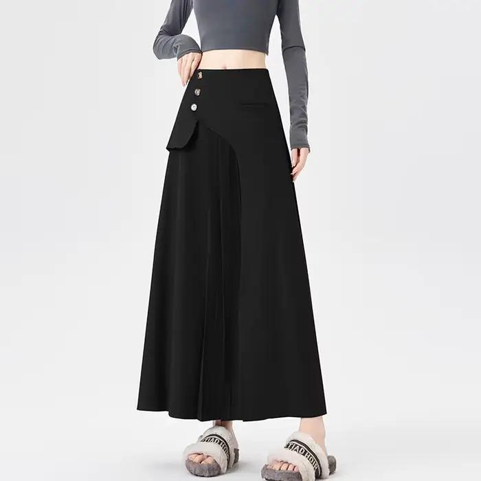 Jupes mi-longues grises pour femmes, taille haute, ligne a, évasées, parfaite, Camouflage des hanche