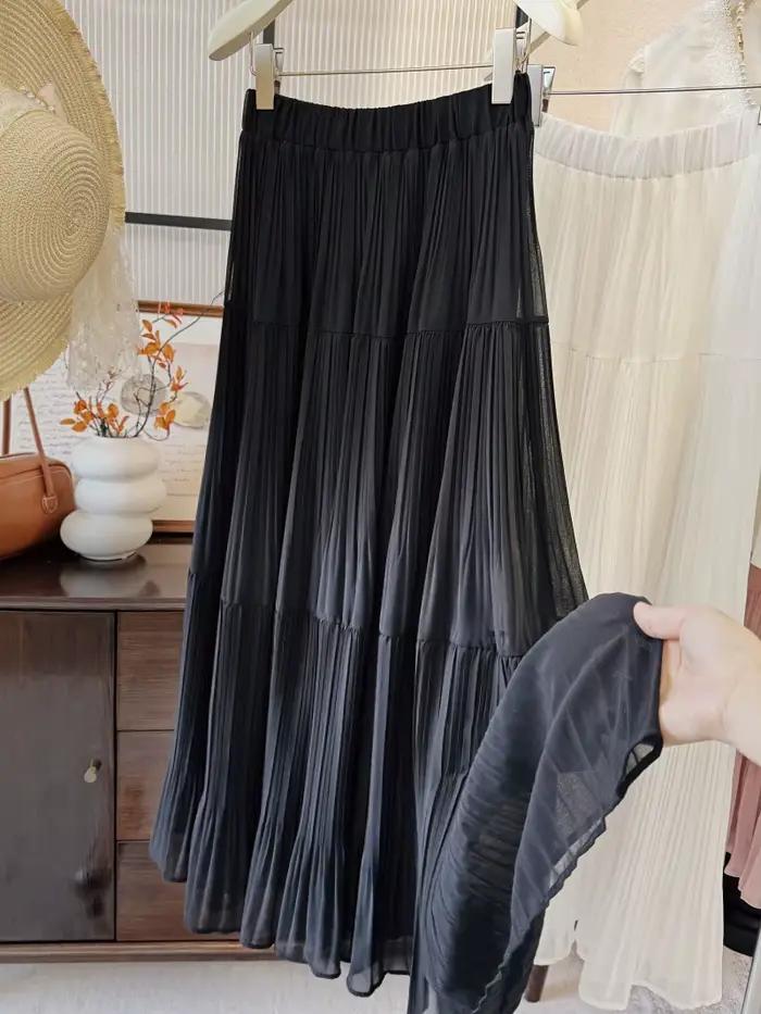 Jupe longue taille haute pour femmes, plissée, élégante, ligne a, Style Swing, couleur unie, décontr