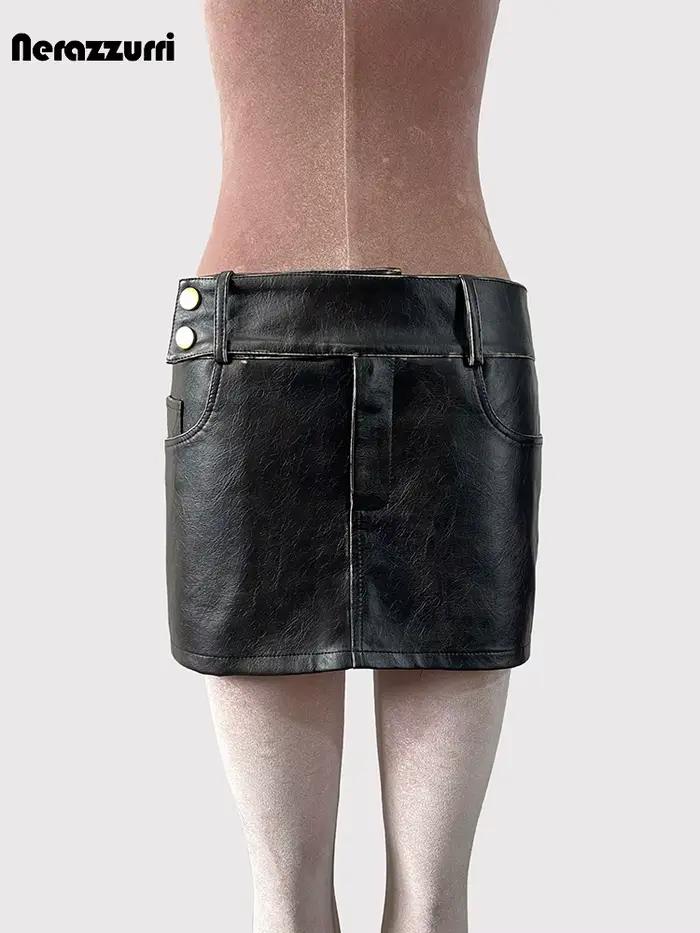 Lautaro-Mini jupe taille haute pour femme, jupes en cuir PU noir pour femme, Vintage, DistMurcia fra