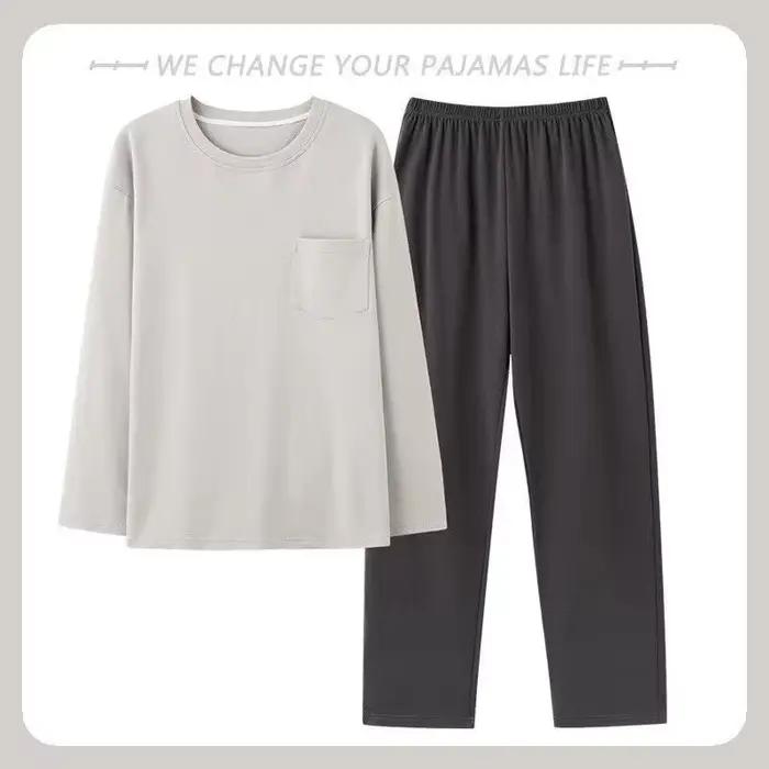 Nouvel ensemble pyjama homme 2026 – Haut à manches longues et pantalon, doux, confortable, uni, déco