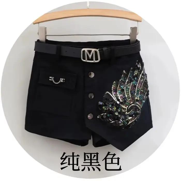 Jupe Courte en Jean à Paillettes Tendance Femme Printemps/Été 2026 Nouvelle Collection Coréenne Tail