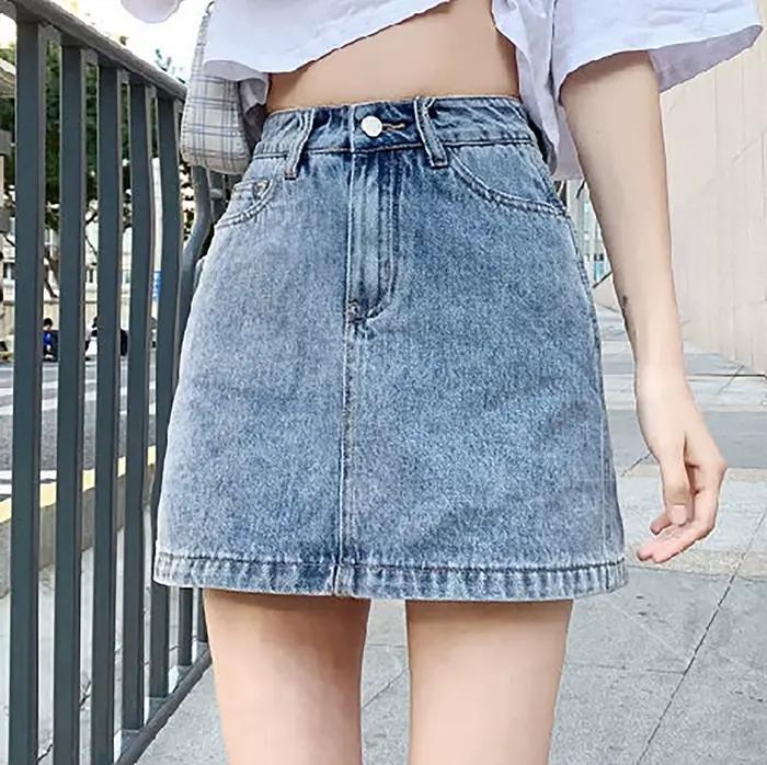 Femmes jupe en jean été taille haute décontractée a-ligne Mini jupes Streetwear Faldas Mujer mode co