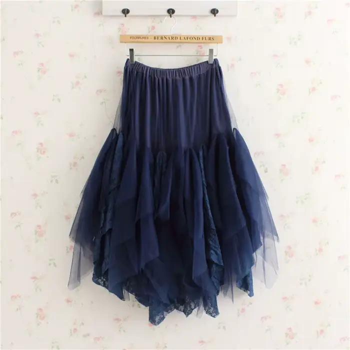 Jupe de princesse à volants en dentelle pour femmes, jupe Mori Girl, jupe Lolita Kawaii, fond solide