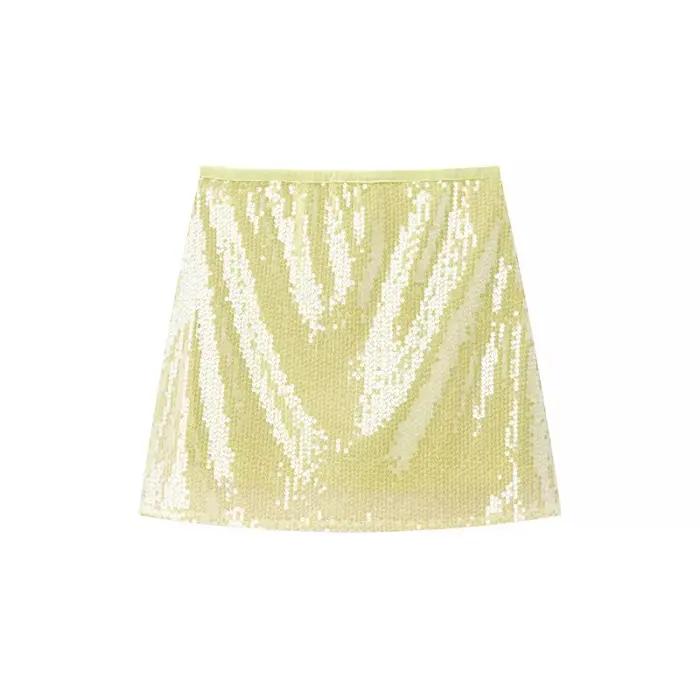 Mini-jupe brillante à sequins pour femme, jaune clair, moulante, pour les soirées, les clubs, les so