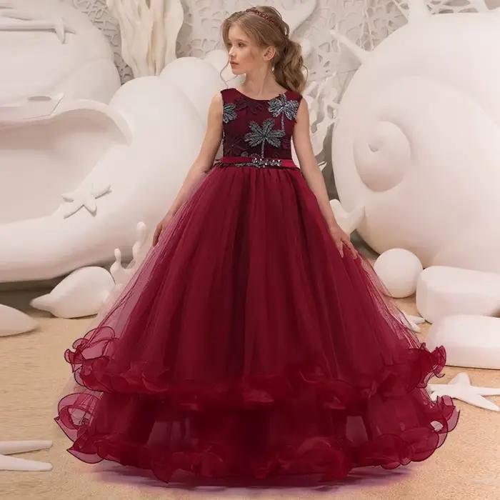 Robe de princesse longue en tulle et dentelle pour adolescentes, robes de demoiselle d'honneur, vête