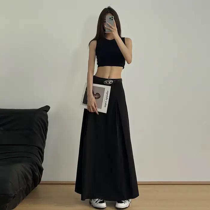 Jupe blanche femme mince drapé jupe longue paresseux vent loisirs Campus Chic jupe trapèze