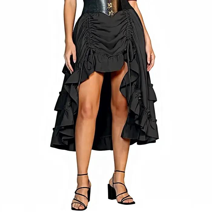 Jupes Vintage Renaissance pour femmes, longueur réglable, taille élastique, jupe Maxi à volants, Cos