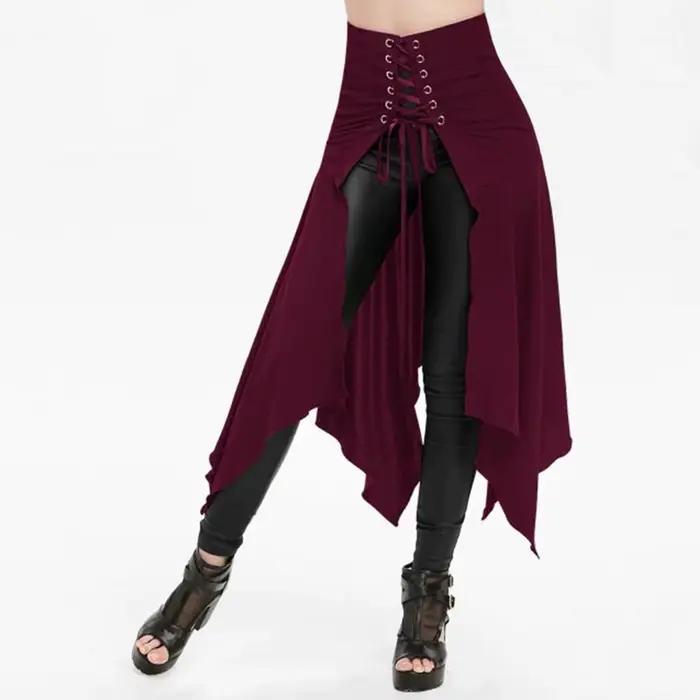 Jupe gothique taille haute vintage médiévale noire pour femmes, laçage irrégulier, jupe parapluie, j