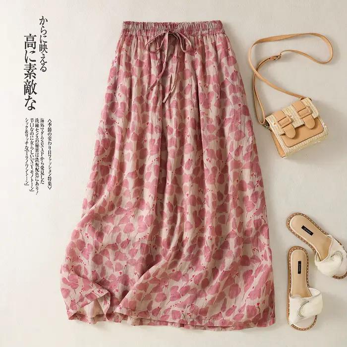Jupe trapèze florale en coton et lin, nouvelle collection printemps-été, style coréen, mode artistiq
