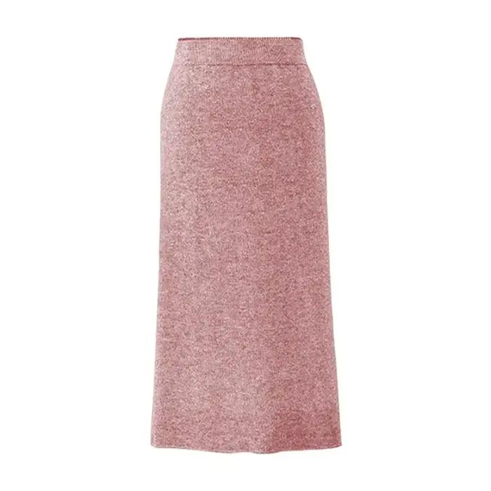 Jupe moulante en tricot pour femmes, longueur moyenne, taille haute, épaisse, fente latérale, longue