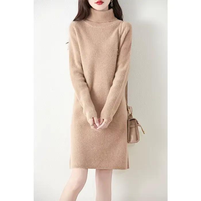 Robe à col roulé en laine mérinos, pull chaud, épaissi, basique, décontracté, droit, solide, documen