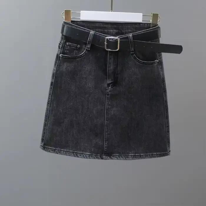 Mini jupe en jean taille haute pour femme avec poche, jupes zippées pour femme, mini vintage, rond, 