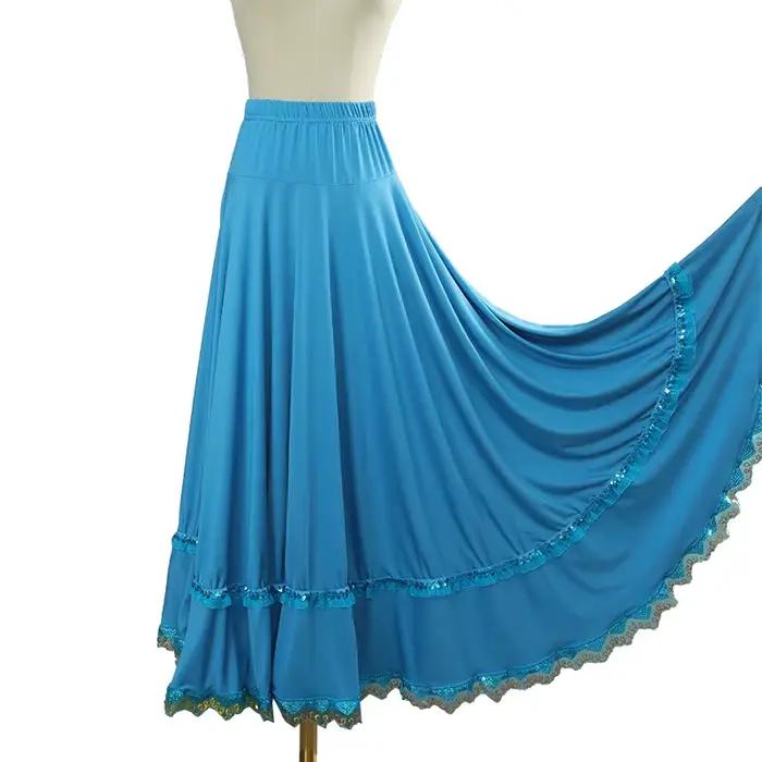 Jupe de danse flamenco espagnole pour femme, style ethnique, grande jupe évasée, pour la pratique de