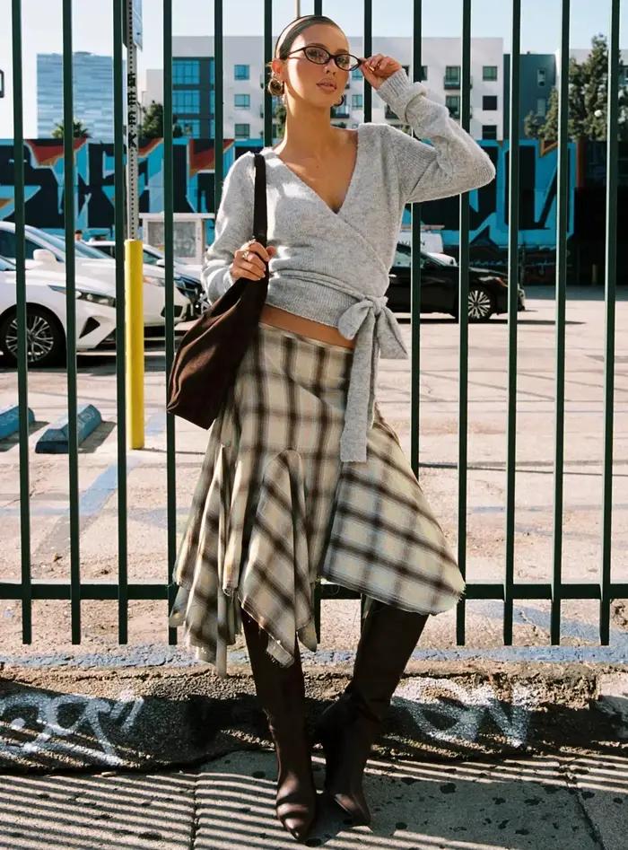 Jupe à carreaux taille haute, longueur Midi, Patchwork, asymétrique, demi-corps, mélange de coton, m