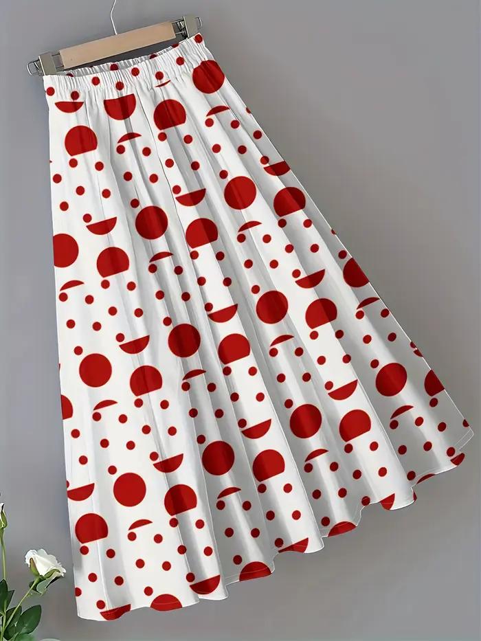 Jupe à pois rouge et blanc pour femme, style vacances, jupe midi évasée, tenue décontractée d'été po