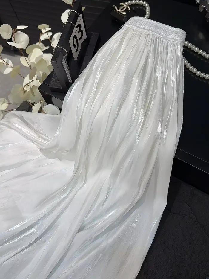 Jupe plissée pour femme, style rétro occidental, taille haute, coupe trapèze, en mousseline de soie 