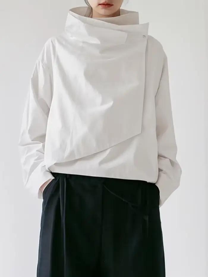 Veste d'automne pour femmes, col haut, manches longues, coupe ample, manteau, couleur unie, asymétri