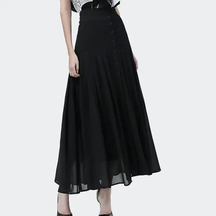 Jupe plissée en mousseline de soie pour femme, taille haute, coupe trapèze fine, haute qualité, élég