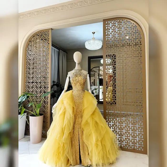 Jupe de bal luxueuse en tulle jaune citron, à couches superposées, volumineuse, avec volants, pour m
