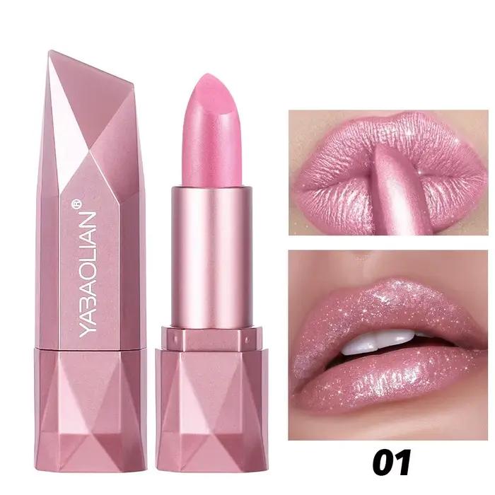 Rouge à lèvres à paillettes diamant rose scintillant, brillant à lèvres en losange métallique, hydra