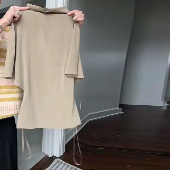 Ensemble élégant chemise asymétrique et jupe pour femme – Chemises unies à manches courtes col rond 